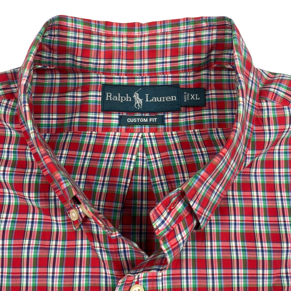 Ralph Lauren EUC Button‎ Down Shirt Men's XL Red Plaid Custom Fit Cotton - Picture 4 of 10